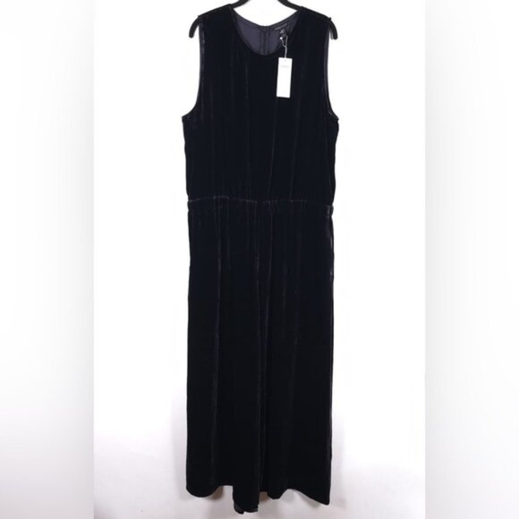 NWT EILEEN FISHER SILK Blend Velvet Wide-Leg JumpsuitEasy Fit Cropped Length XL - Picture 3 of 16